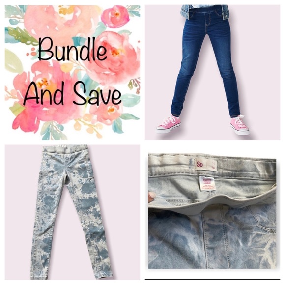 Bundle of 2 SO Girls Pull on Blue Light Acid Wash & Dark washed Blue Jeggings - Picture 1 of 10